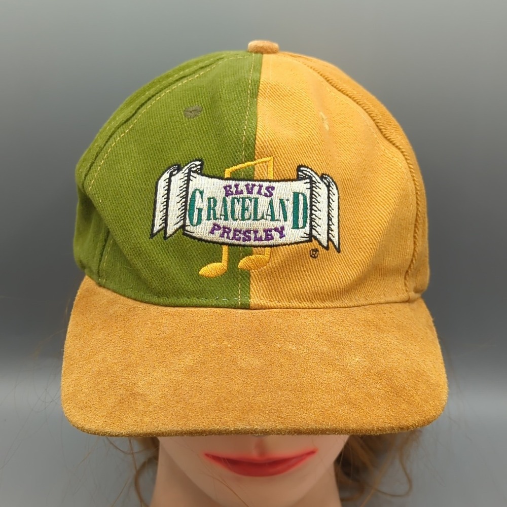 Vintage Elvis Presley Graceland Hat Official Apparel Green Brown Suede Bill OSFA
